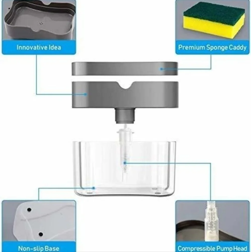 Press Sponge Dishwashing Soap Dispenser Gray‎